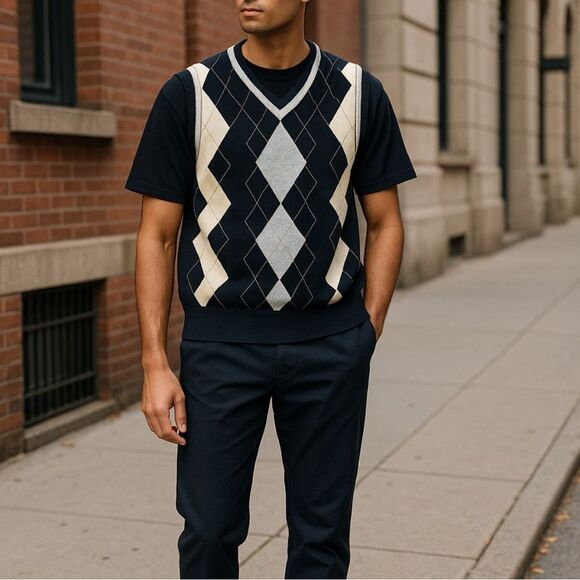 Tommy Hilfiger Navy Argyle‎ V-Neck Sleeveless Sweater Vest Size XL - Picture 1 of 7